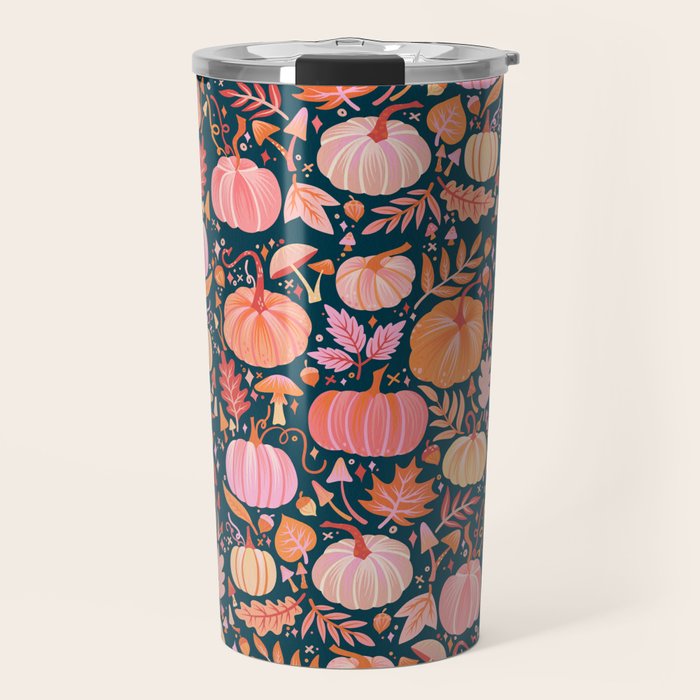 Pumpkin Confetti - Peach on Teal Travel Mug Gallery Image 1