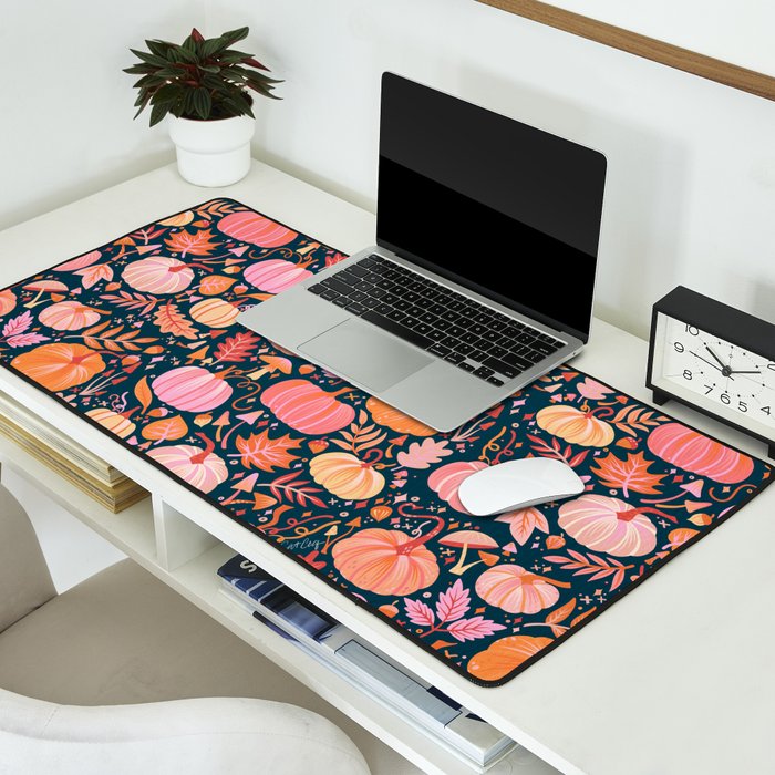 Pumpkin Confetti - Peach on Teal Desk Mat Gallery Image 2