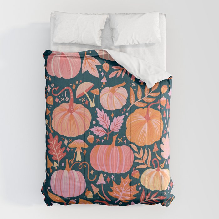 Pumpkin Confetti - Peach on Teal Comforter Gallery Image 6