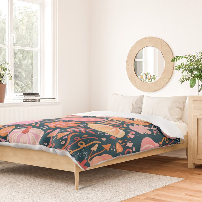 Pumpkin Confetti - Peach on Teal Duvet Cover Gallery Image 2