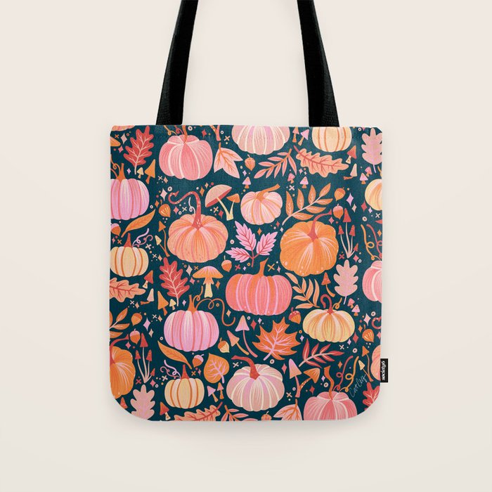 Pumpkin Confetti - Peach on Teal Tote Bag Gallery Image 1