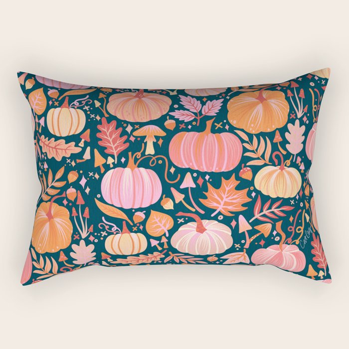 Pumpkin Confetti - Peach on Teal Rectangular Pillow Gallery Image 1