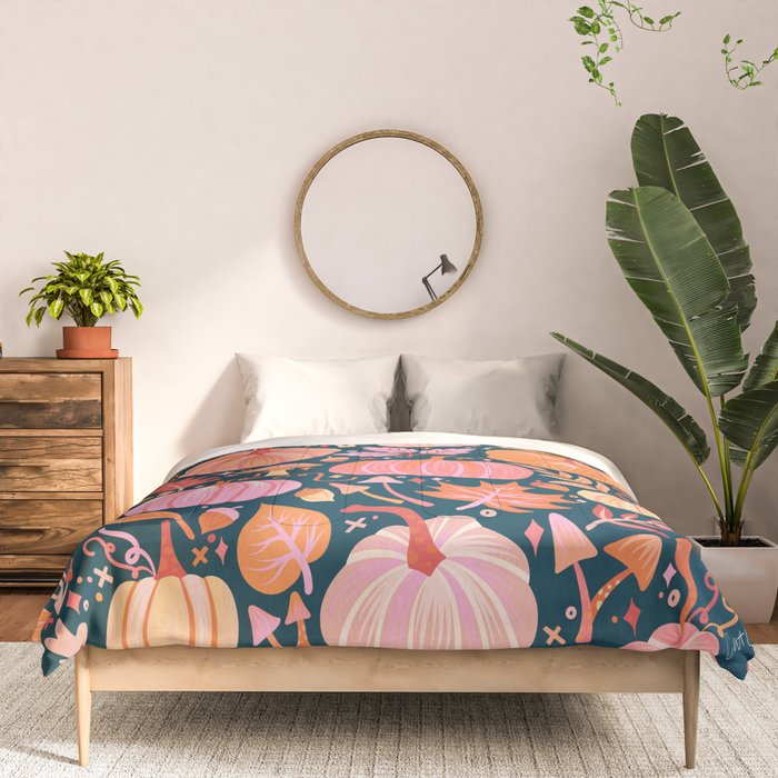 Pumpkin Confetti - Peach on Teal Comforter Gallery Image 3