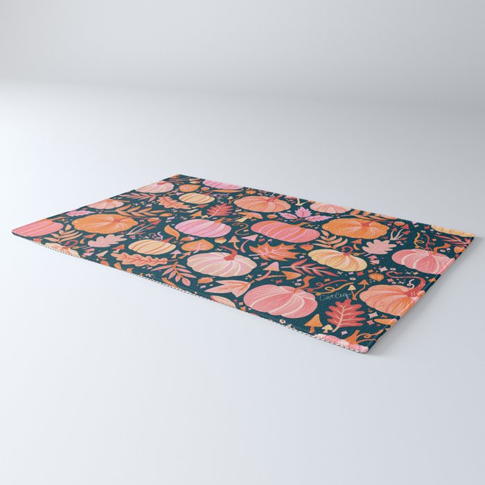 Pumpkin Confetti - Peach on Teal Rug Gallery Image 3