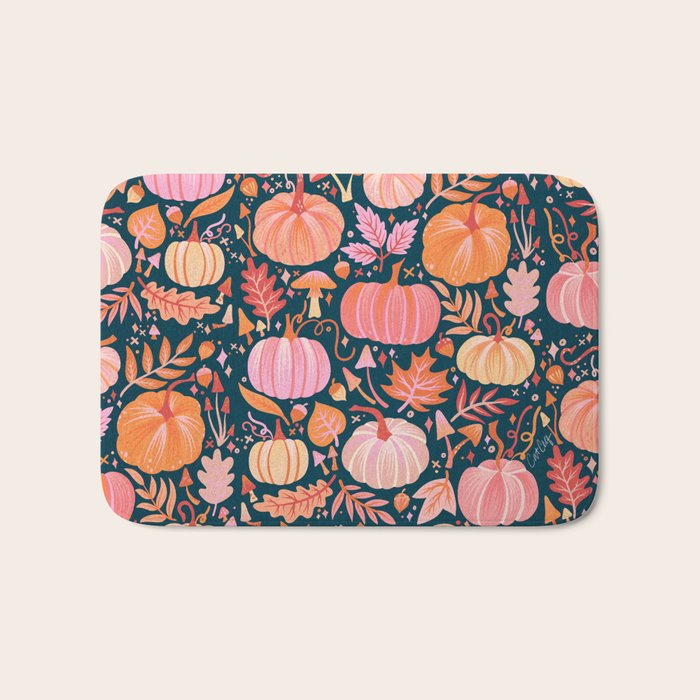 Pumpkin Confetti - Peach on Teal Bath Mat Gallery Image 1