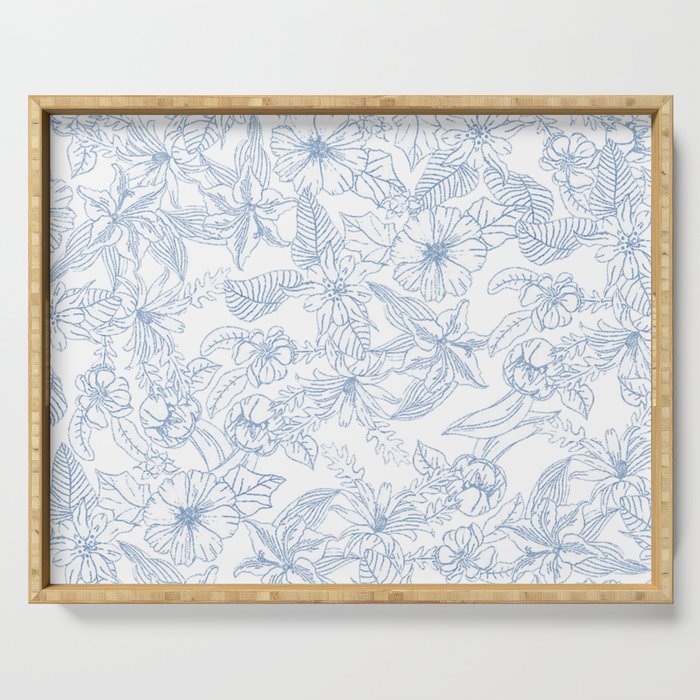 Modern hand drawn white pastel blue floral pattern Serving Tray Gallery Image 1