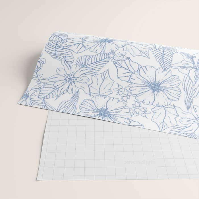 Modern hand drawn white pastel blue floral pattern Wrapping Paper Gallery Image 2