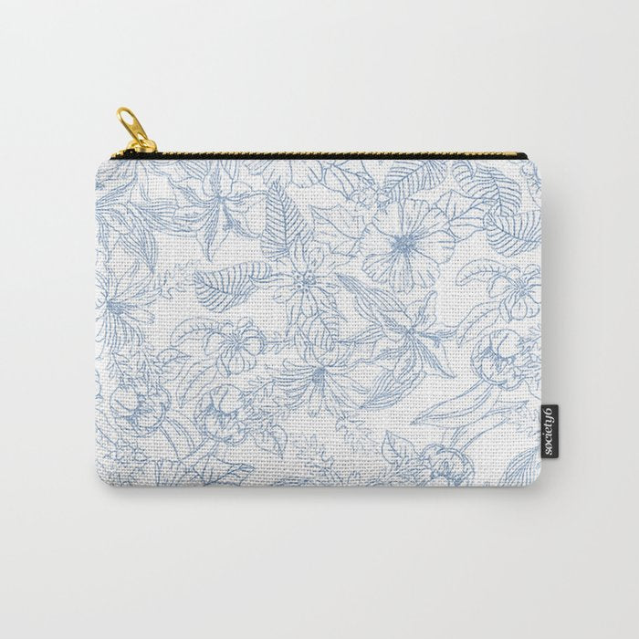Modern hand drawn white pastel blue floral pattern Carry All Pouch Gallery Image 1