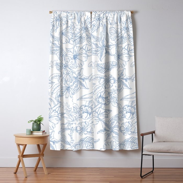 Modern hand drawn white pastel blue floral pattern Window Curtain Gallery Image 5