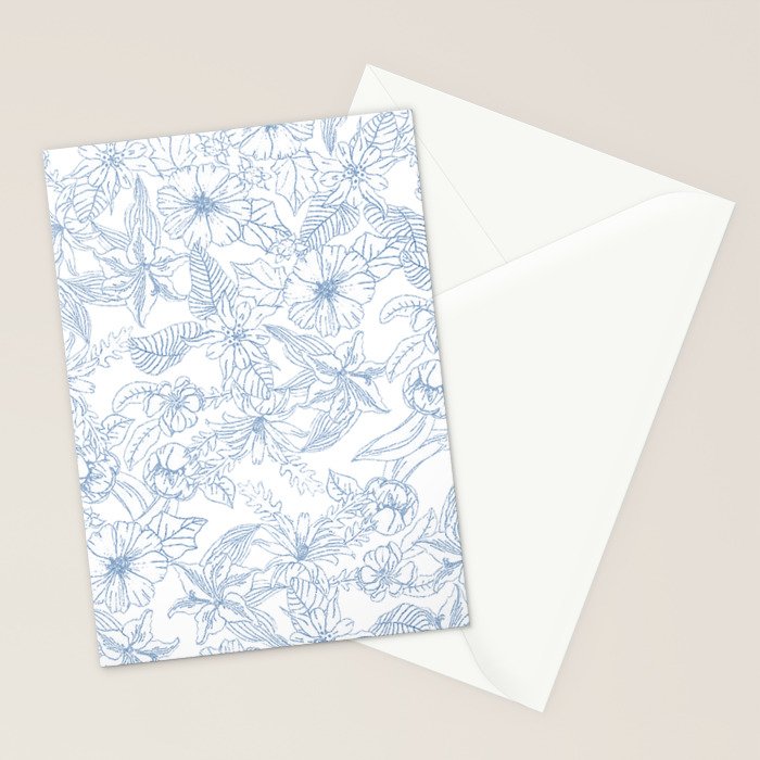 Modern hand drawn white pastel blue floral pattern Stationery Card Gallery Image 2