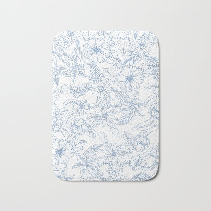 Modern hand drawn white pastel blue floral pattern Bath Mat Gallery Image 1