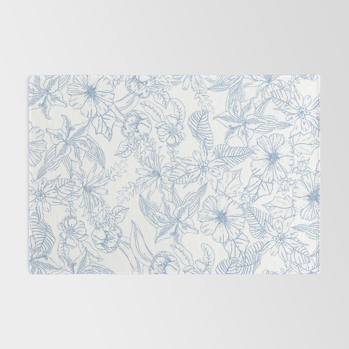 Modern hand drawn white pastel blue floral pattern Rug Gallery Image 2