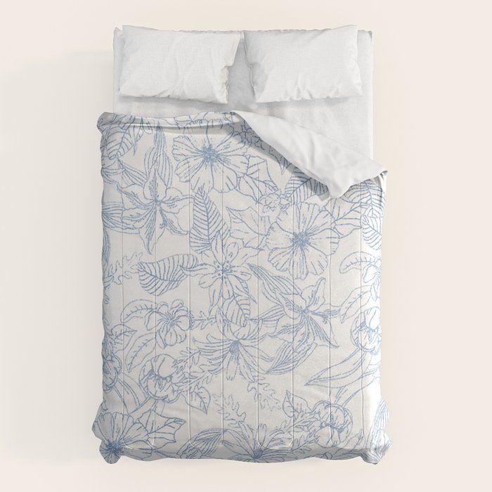 Modern hand drawn white pastel blue floral pattern Comforter Gallery Image 6