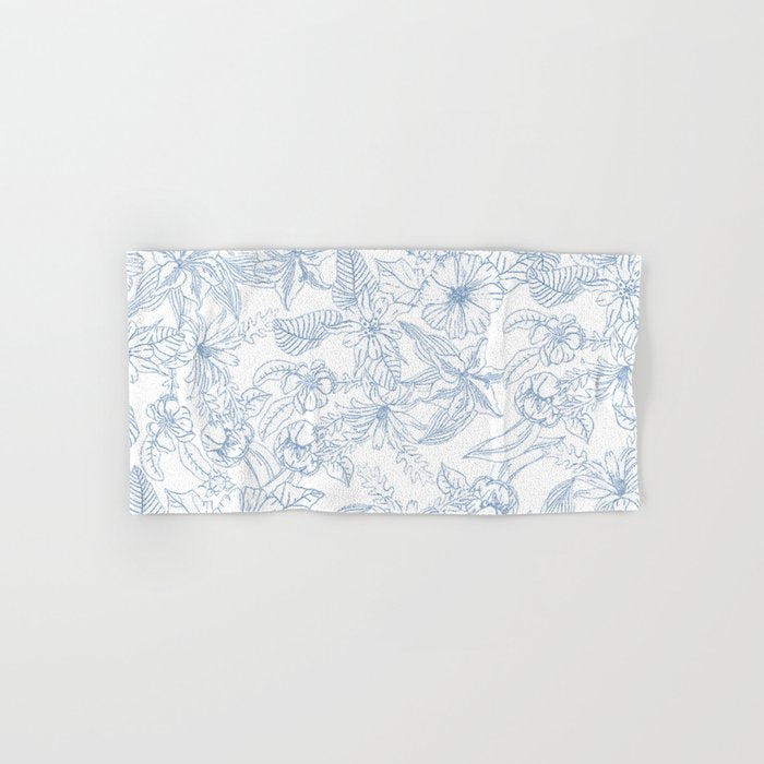 Modern hand drawn white pastel blue floral pattern Bath Towel Gallery Image 1