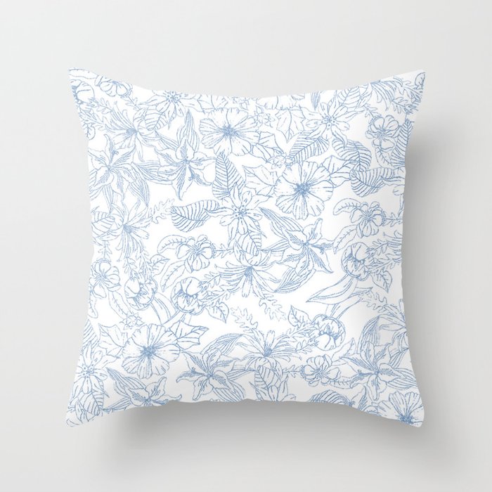 Modern hand drawn white pastel blue floral pattern Throw Pillow Gallery Image 1