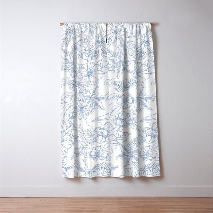 Modern hand drawn white pastel blue floral pattern Window Curtain Gallery Image 3