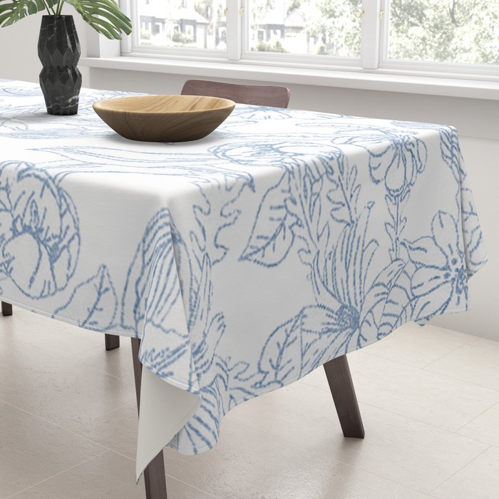 Modern hand drawn white pastel blue floral pattern Tablecloth Gallery Image 3