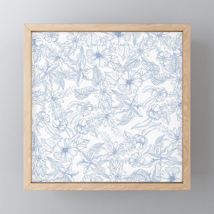 Modern hand drawn white pastel blue floral pattern Mini Art Print Gallery Image 1