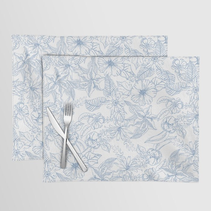 Modern hand drawn white pastel blue floral pattern Placemat Gallery Image 1