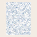 Modern hand drawn white pastel blue floral pattern Poster Gallery Image 4