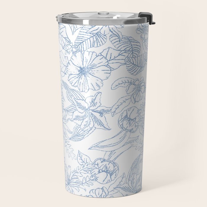 Modern hand drawn white pastel blue floral pattern Travel Mug Gallery Image 2