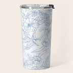 Modern hand drawn white pastel blue floral pattern Travel Mug Gallery Image 2