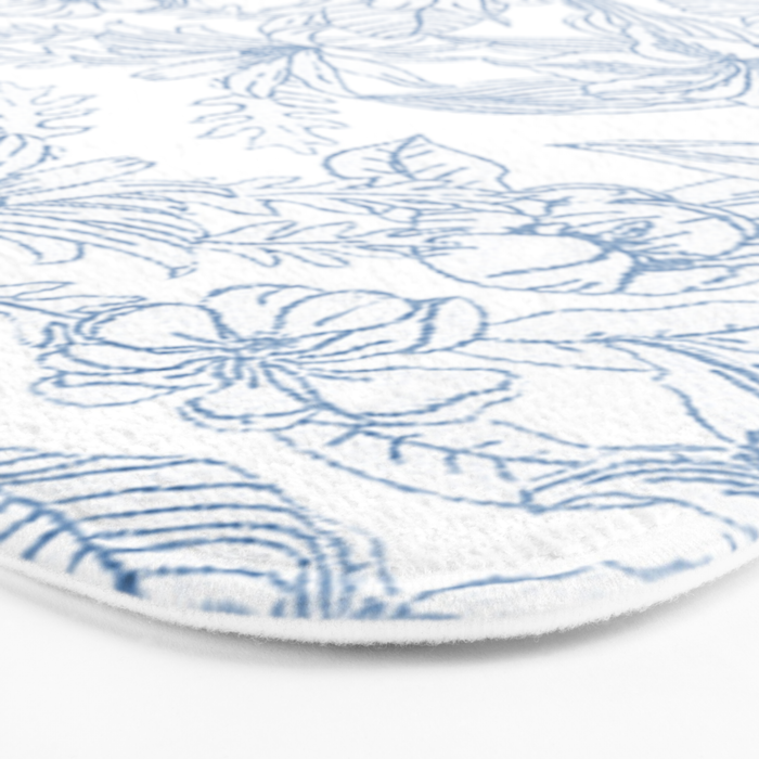 Modern hand drawn white pastel blue floral pattern Bath Mat Gallery Image 3