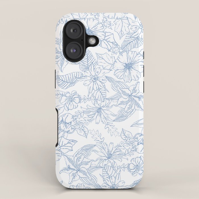 Modern hand drawn white pastel blue floral pattern iPhone Case Gallery Image 1