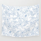 Modern hand drawn white pastel blue floral pattern Wall Tapestry Gallery Image 4