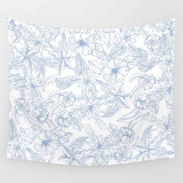Modern hand drawn white pastel blue floral pattern Wall Tapestry Gallery Image 4