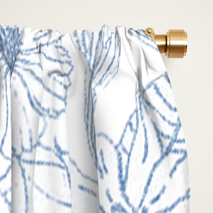 Modern hand drawn white pastel blue floral pattern Window Curtain Gallery Image 2
