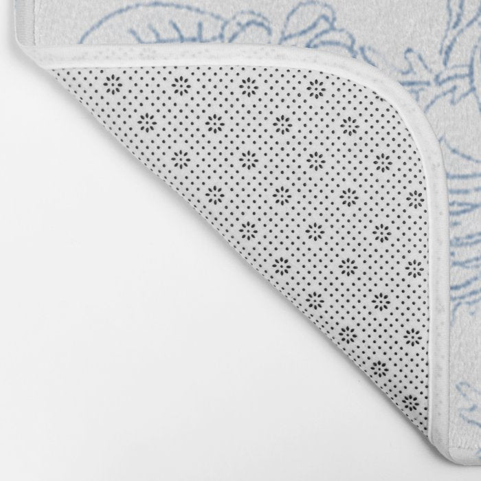 Modern hand drawn white pastel blue floral pattern Bath Mat Gallery Image 2
