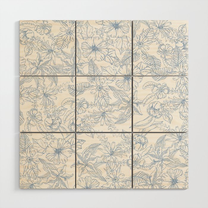 Modern hand drawn white pastel blue floral pattern Wood Wall Art Gallery Image 1
