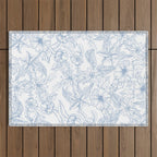 Modern hand drawn white pastel blue floral pattern Outdoor Rug Gallery Image 1
