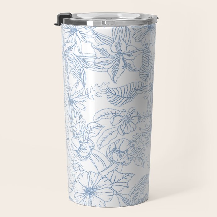 Modern hand drawn white pastel blue floral pattern Travel Mug Gallery Image 3
