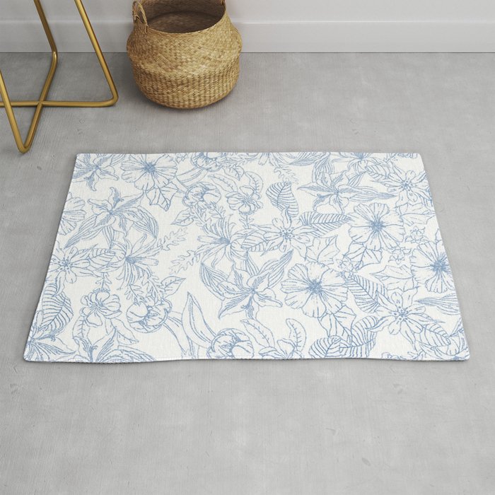 Modern hand drawn white pastel blue floral pattern Rug Gallery Image 1
