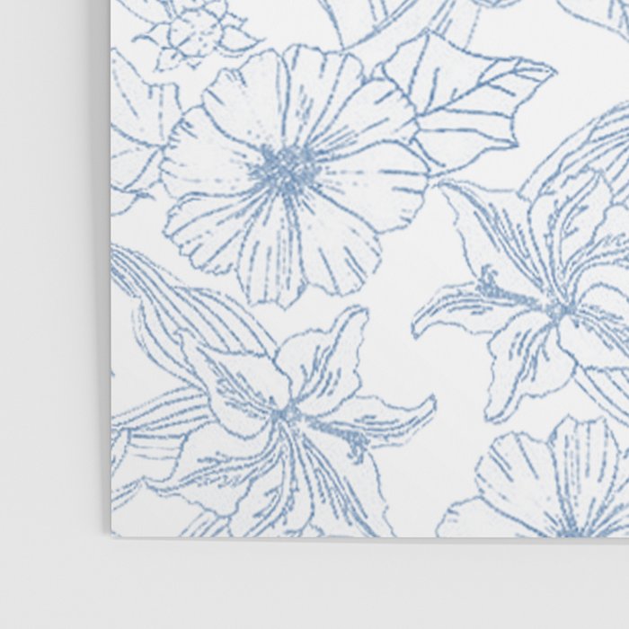 Modern hand drawn white pastel blue floral pattern Poster Gallery Image 3