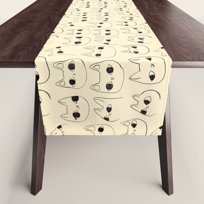 Cute Kawaii Cat Face Doodle Sketch Drawings Table Runner Gallery Image 1