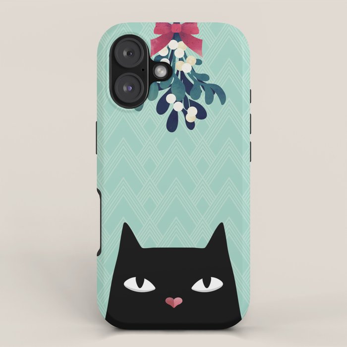 Mistletoe? (Black Cat) iPhone Case Gallery Image 1