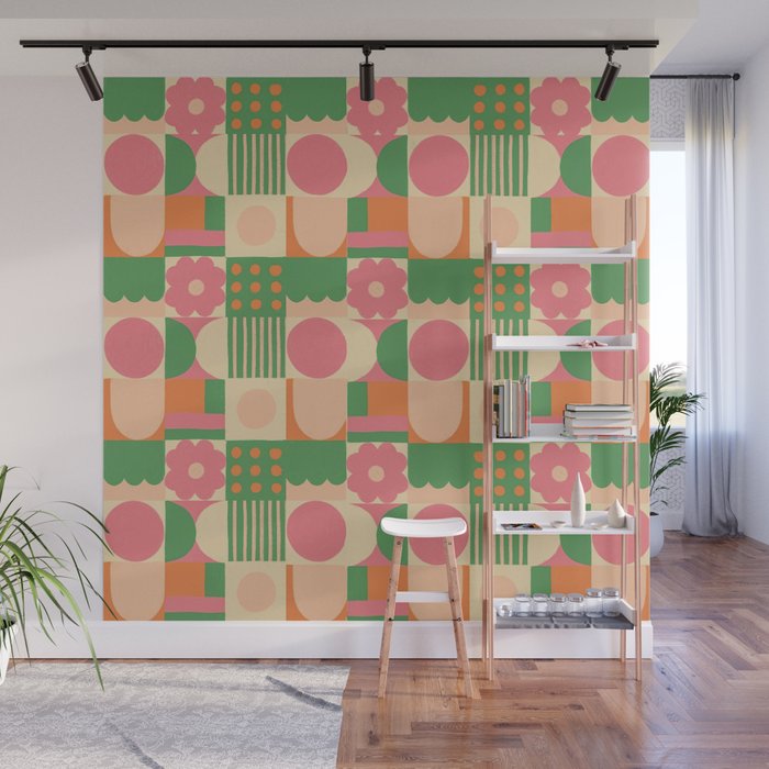 Green and pink tiles Wall Mural Gallery Image 1