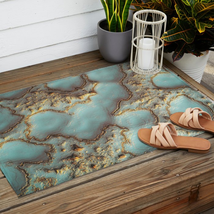 Aqua Coral Reef Abstract Outdoor Rug Gallery Image 2