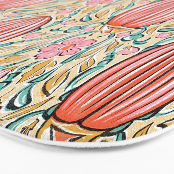 Retro Floral Beetle - pink red gold and teal Bath Mat Gallery Image 3