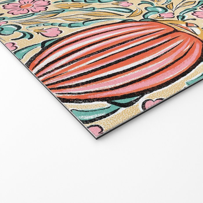 Retro Floral Beetle - pink red gold and teal Welcome Mat Gallery Image 2