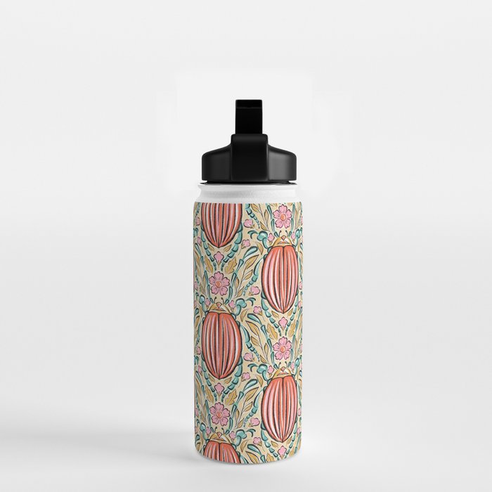 Retro Floral Beetle - pink red gold and teal Water Bottle Gallery Image 2