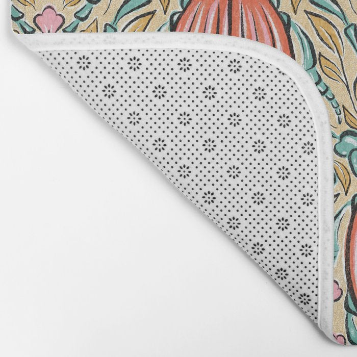 Retro Floral Beetle - pink red gold and teal Bath Mat Gallery Image 2