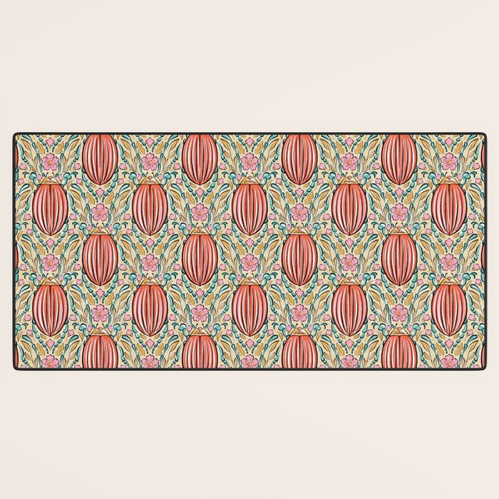 Retro Floral Beetle - pink red gold and teal Desk Mat Gallery Image 3