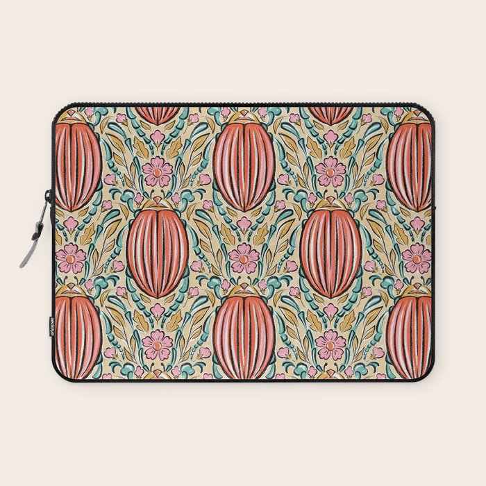 Retro Floral Beetle - pink red gold and teal Laptop Sleeve Gallery Image 1