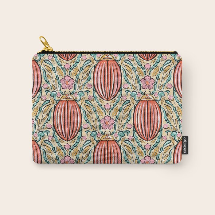 Retro Floral Beetle - pink red gold and teal Carry All Pouch Gallery Image 1