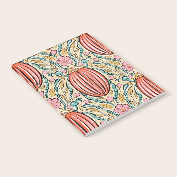 Retro Floral Beetle - pink red gold and teal Notebook Gallery Image 2