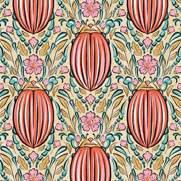Retro Floral Beetle - pink red gold and teal Coffee Mug Gallery Image 2